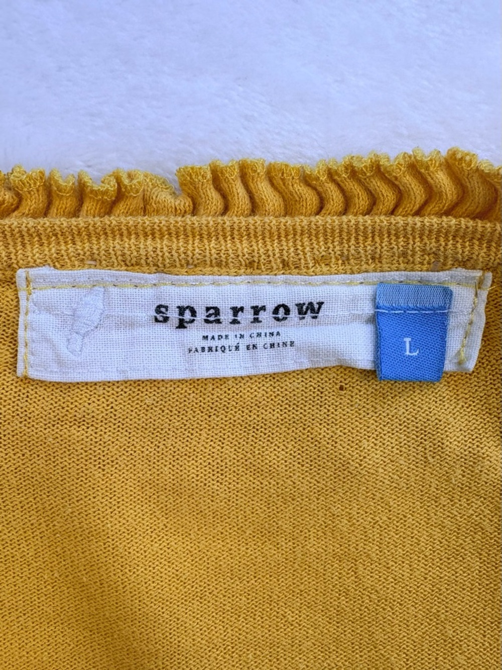 SPARROW ANTHROPOLOGIE Ruffle Cotton Cardigan Mustard Yellow Button Front Large - Picture 4 of 8